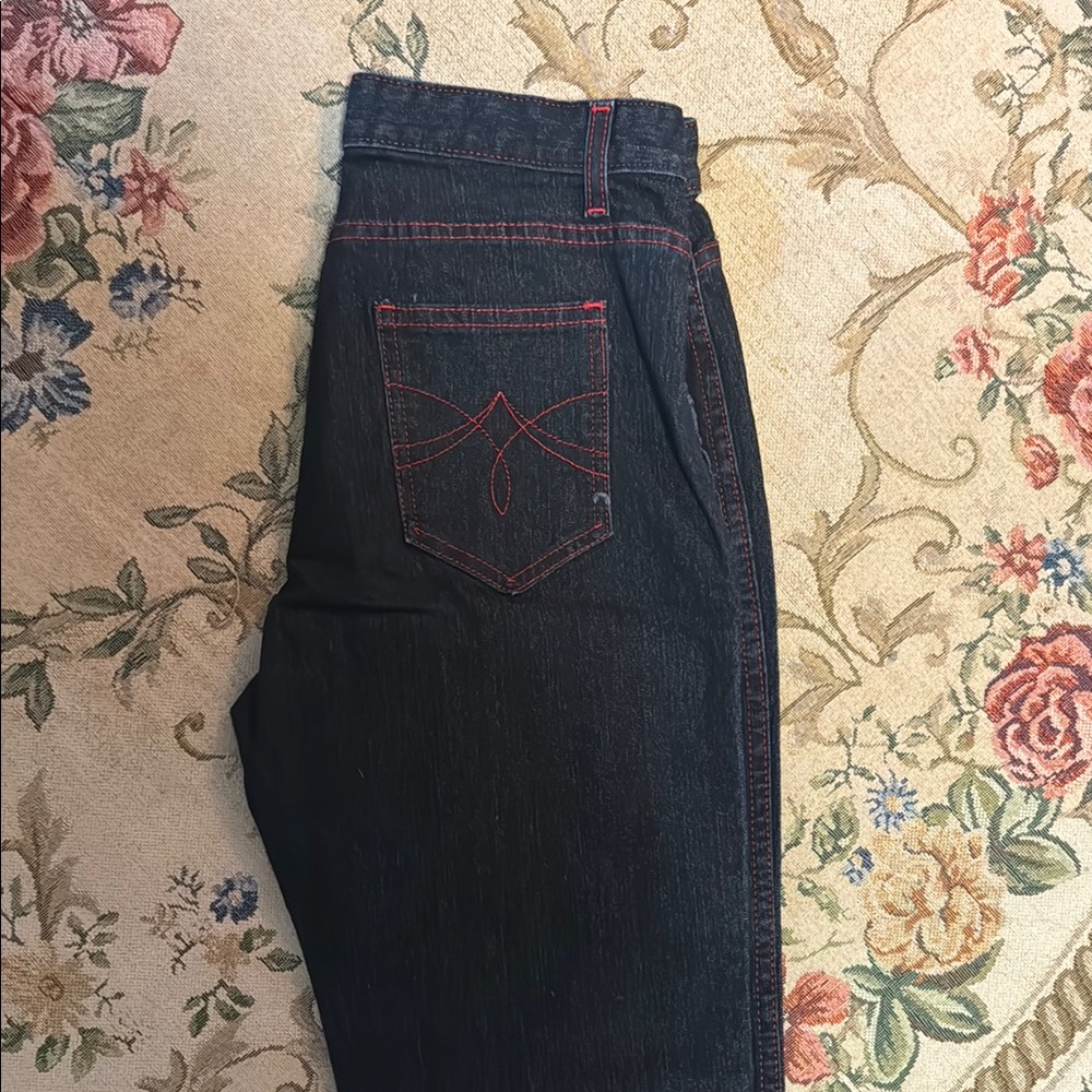 Dark Blue Jeans with Red Stitching